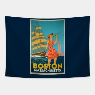 A Vintage Travel Art of Boston - Massachusetts - US Tapestry