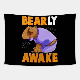 Bearly Awake Funny Barely Awake Sleepy Bear Pun Tapestry