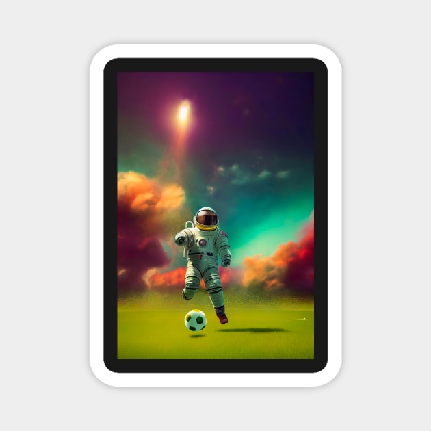 Astronaut play soccer football in space Magnet by MoEsam95