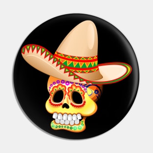 Mexico Sugar Skull with Sombrero Pin