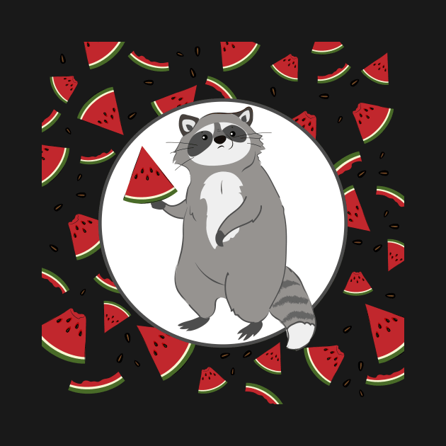 Cute Raccoon with Watermelon Pieces by in_pictures