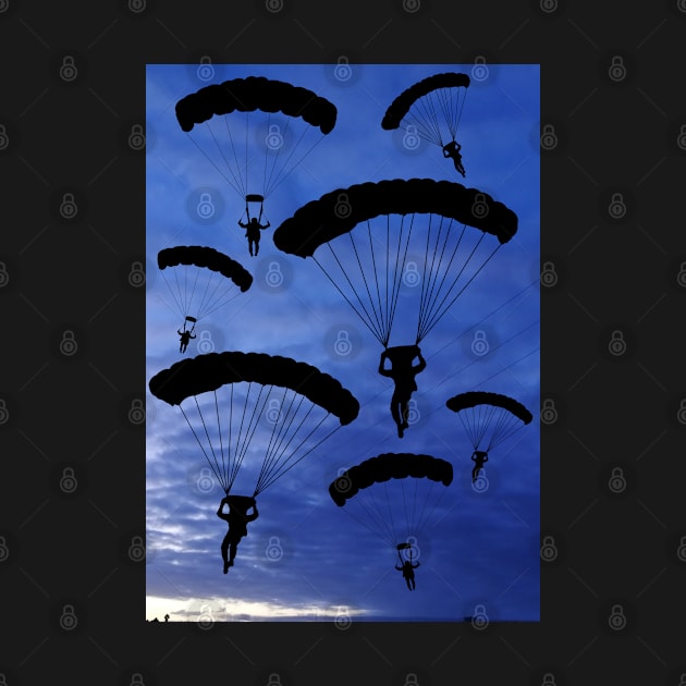 Parachuter's enjoying time in the blue sky as a group by Blue Butterfly Designs 