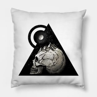 Fantasy landscape: skull, moon and the mountains Pillow