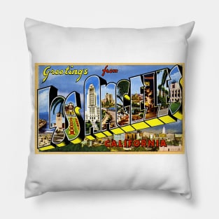 Greetings from Los Angeles California, Vintage Large Letter Postcard Pillow