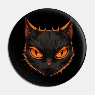 Vintage Halloween Angry Orange And Black Cat Face Funny Halloween Cat Pin