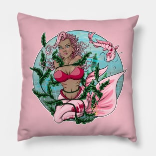 mermaid stuck in seaweed with carp Pillow