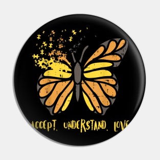 Accept Understand Love Butterfly Autism Awareness Pin
