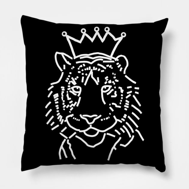 White Line Tiger wearing Crown Pillow by ellenhenryart