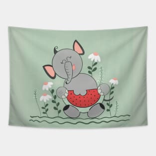 Elephant with water melon Tapestry