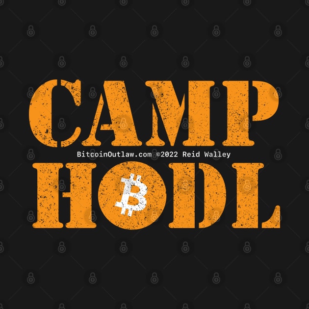 Camp Hodl Orange Stencil Font with Orange Bitcoin Logo by Reid Walley