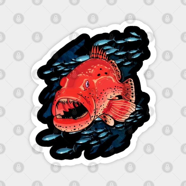 Grouper Fish Fishing Florida Spearfishing Gift Diving Tee Magnet by Proficient Tees