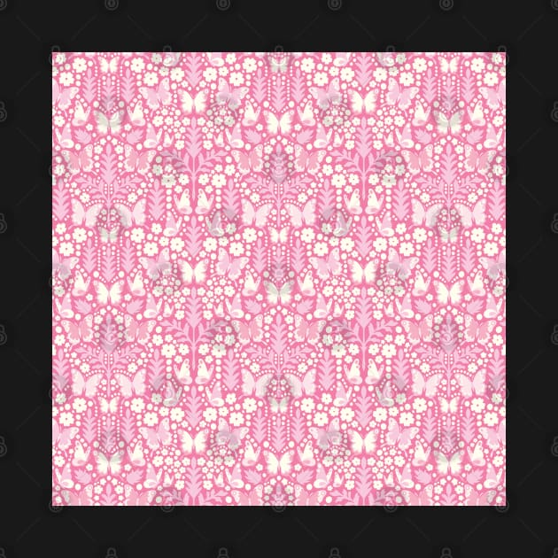 PINK BUTTERFLY DAMASK GEOMETRIC BOTANICAL FLORAL PATTERN PASTEL PINK by blomastudios