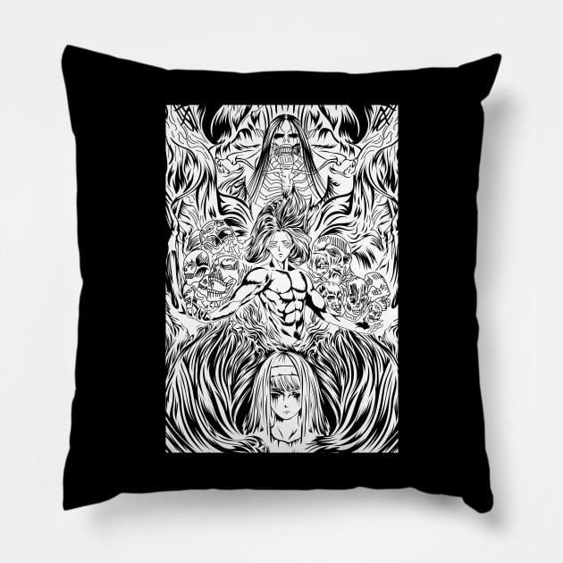 Eren Rumbling Titan Pillow by Planet of Tees