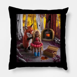 AI generated red fox making chocolate haunted doll Pillow