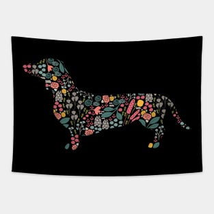 Dachshund Floral Watercolor Art Tapestry