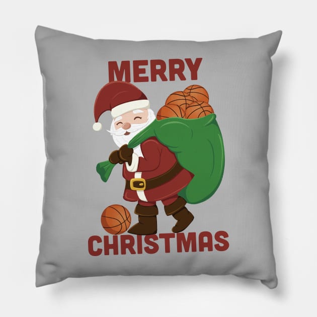 Santa Claus brings Basketball for Basketball Fans Merry Christmas Pillow by HHT