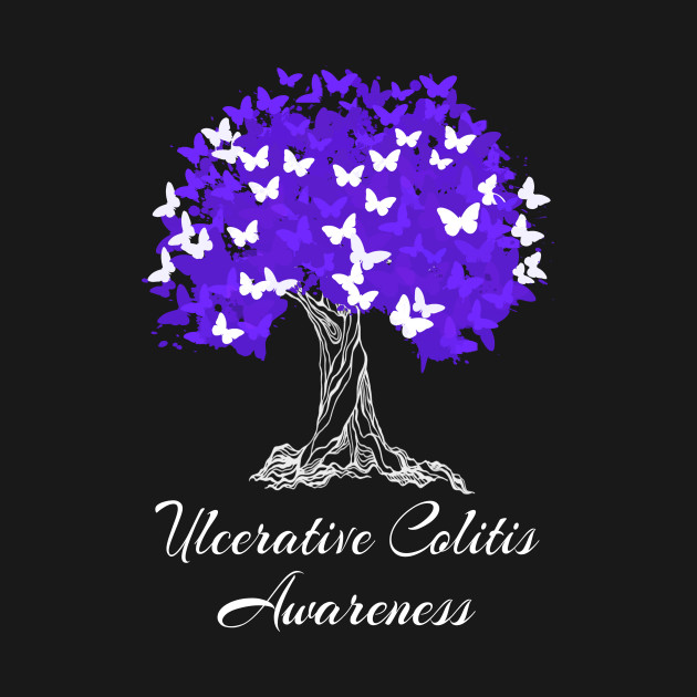 Ulcerative Colitis Awareness Purple Ribbon Tree With Butterflies