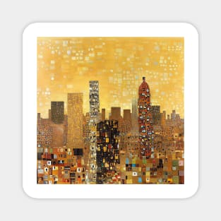 New york city painting Klimt style,cityscape painting with gold colors Magnet