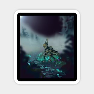 hidden in the thick of the forest in a clearing cyber man among night flowers Magnet