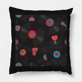 Vinyl records disc collection. Seamless pattern. Pillow