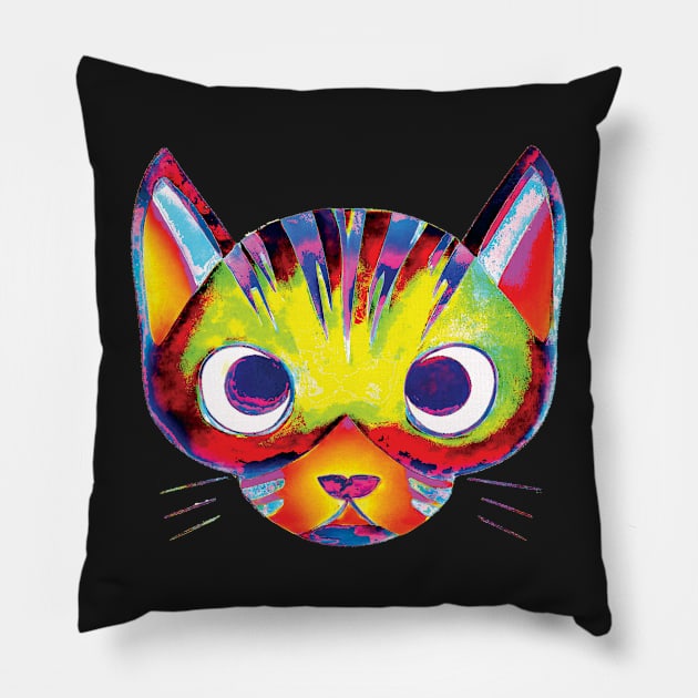 Multicoloured Cat Art Pattern Pillow by Geminiartstudio