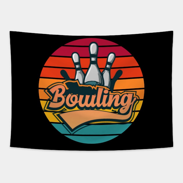 Vintage Bowling Pin And 80's Sun Retro Graphic Tapestry by deafcrafts