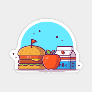 Burger with Milk, Flag, and Apple Fruit Cartoon Vector Icon Illustration Magnet