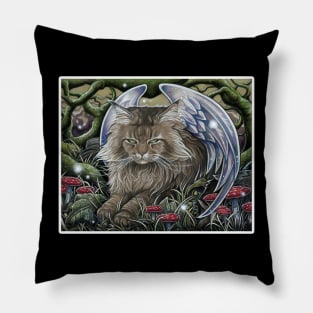 Forest Cat Spirit - White Outlined Version Pillow