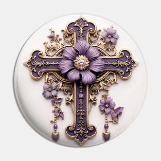 Purple and Gold Filigree Cross Pin