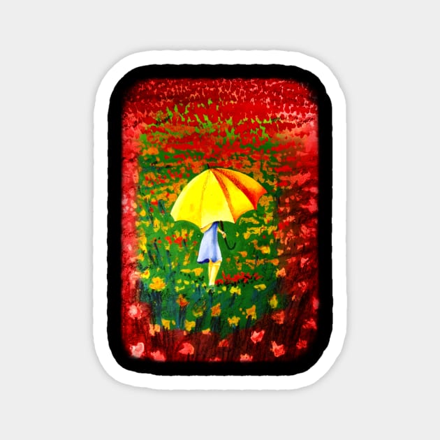 Girl with yellow umbrella Magnet by Temple of Being