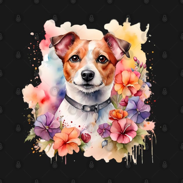 A jack russell terrier decorated with beautiful watercolor flowers by CreativeSparkzz