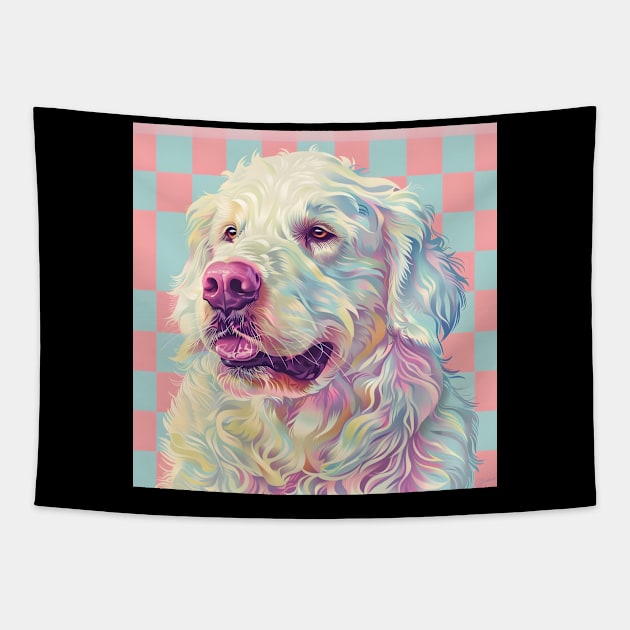 70s Kuvasz Vibes: Pastel Pup Parade Tapestry by NatashaCuteShop