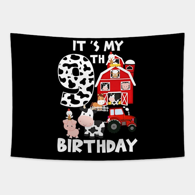 Farm Animals 9 Year Old It's My 9th Birthday Party Bday Girl Tapestry by Tn Ole