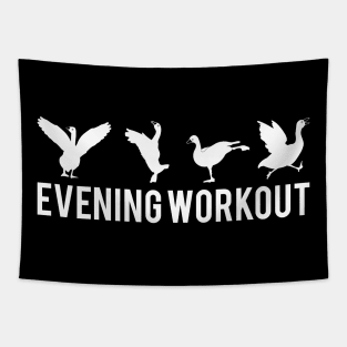 Evening Workout White Duck Exercising Tapestry