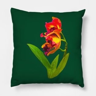 Orchids - Frilly Red and Yellow Orchids Pillow