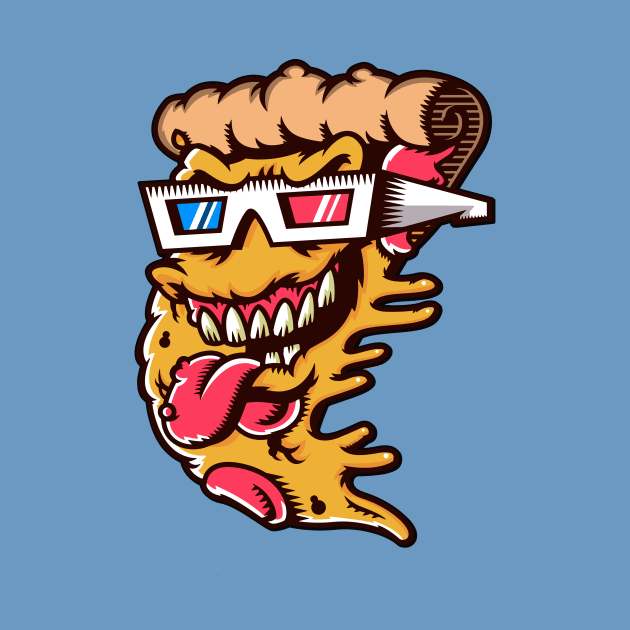 Retro Cartoon Pizza with 3D Glasses by SLAG_Creative