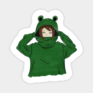 Girl in Green Frog Hoodie Magnet