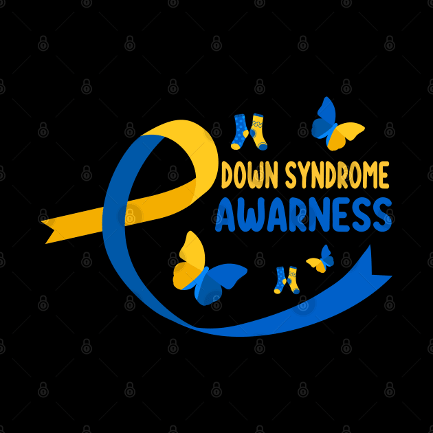 World Down Syndrome Socks T21 Blue And Yellow Ribbon by DesignHND