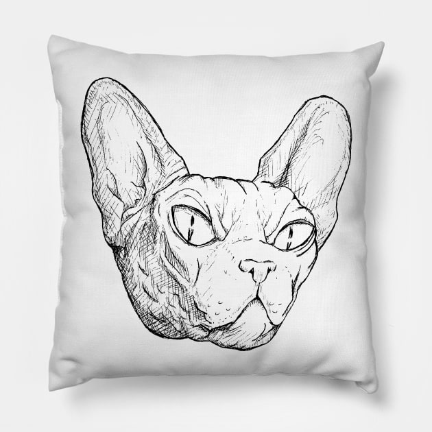 Evil Cat Ink Sketch Pillow by AwePup