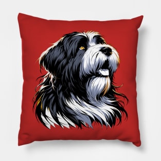 Stunning and Cool Briard Monochrome and Gold Portrait for Father's Day Pillow