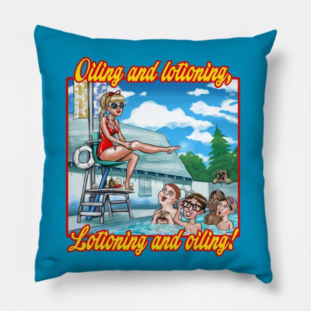 Oiling and Lotioning - TEXT Pillow by mcillustrator