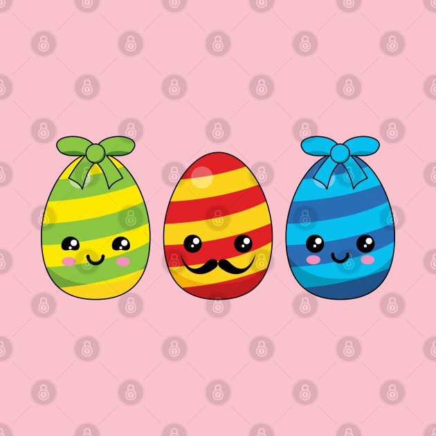 Kawaii Easter Eggs with Ribbons by BirdAtWork