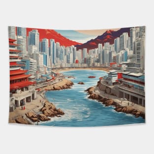 Busan South Korea Travel Tourism Retro Vintage Art Tapestry