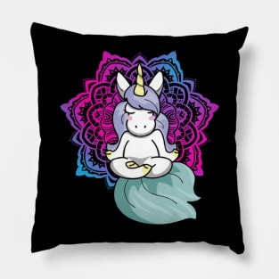 Unicorn in Yoga Lotus Meditation Mandala Pillow