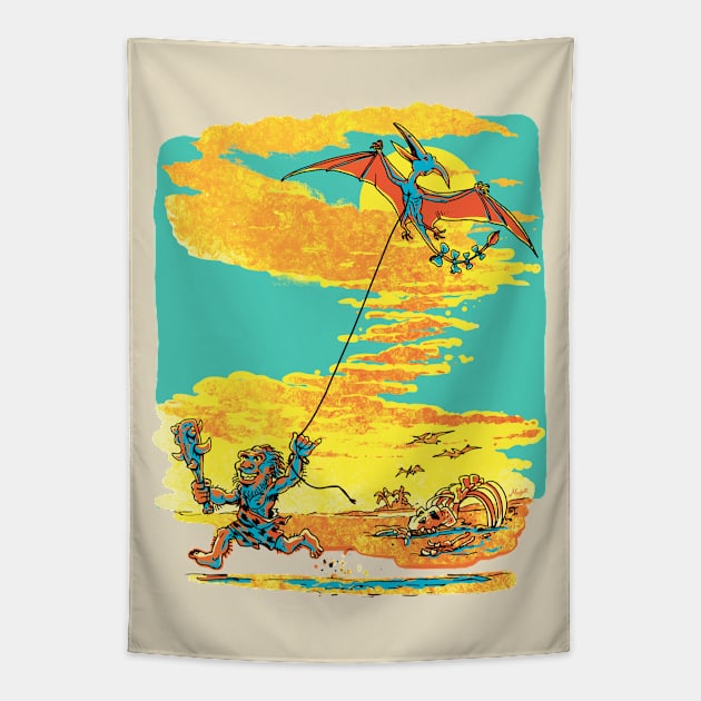 Go Fly a Kite Prehistoric Caveman Tapestry by Mudge