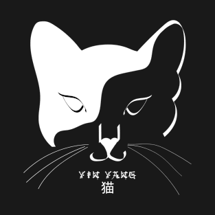 Charming Cat Yin And Yang On Black T-Shirt