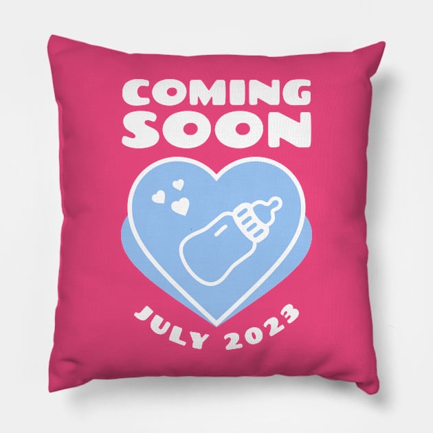 Coming soon. July 2023 birthday. Baby Announcement. Feeding Bottle Pillow by KOTYA