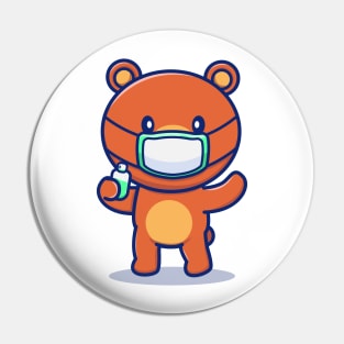 Cute Bear Wearing Mask Holding Sanitizer Pin