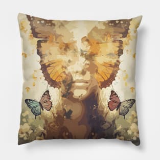 Butterfly Woman Face Abstract Art of Lepidopterist Pillow