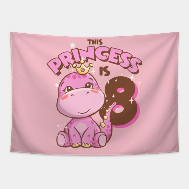 This Princess is 8 Girls 8th Birthday Pink Dinosaur Party Tapestry by Irene Koh Studio